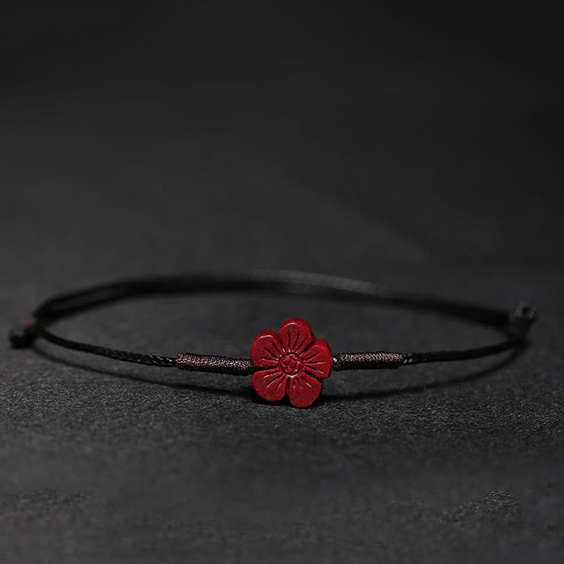 Handmade Plum Blossom Four Leaf Clover PiXiu Lotus Koi Fish Cinnabar Blessing Braid Bracelet