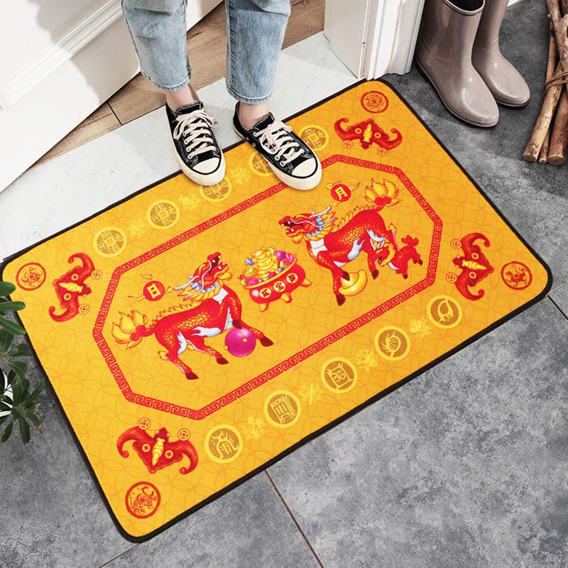 Buddha Stones Five Elements Lucky Crane Gourd Kirin Dragon Axe Nine Koi Fish Non-slip Foot Pad Doormat