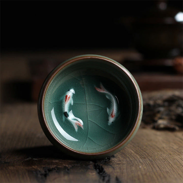 Buddha Stones Colorful Koi Fish Ceramic Teacup Kung Fu Tea Cup Bowl