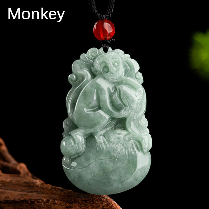 Buddha Stones Natural Green Jade 12 Chinese Zodiac Luck Prosperity Necklace Pendant