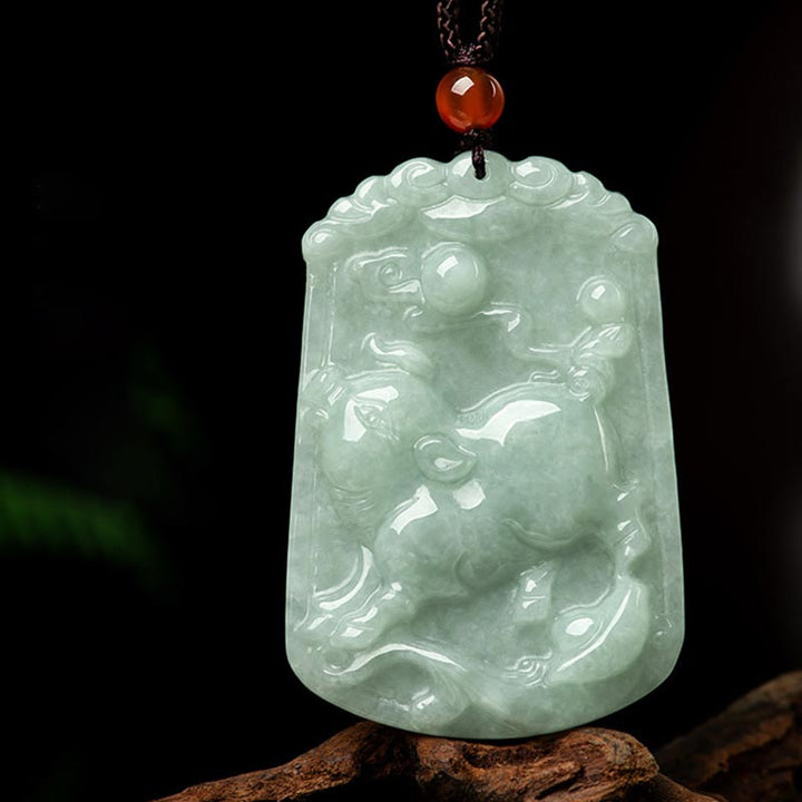 Natural Jade 12 Chinese Zodiac Abundance Amulet Pendant Necklace