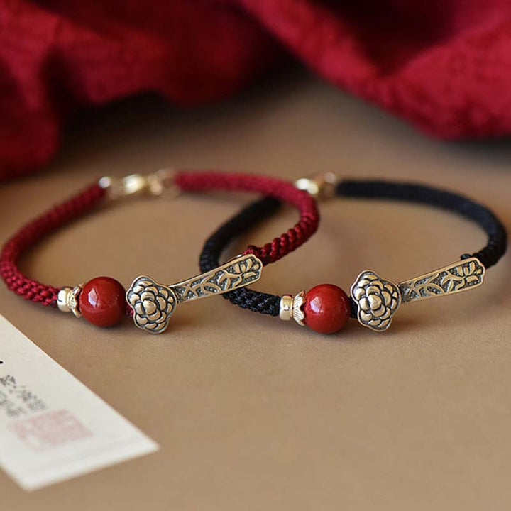 Buddha Stones 925 Sterling Silver Cinnabar Blessing String Bracelet