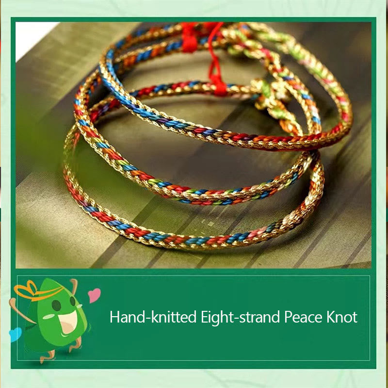 Buddha Stones 925 Sterling Silver Fu Character Zongzi Pattern Multicolored String Luck Handmade Braided Bracelet