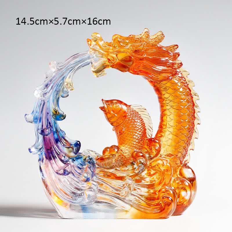 Buddha Stones Feng Shui Dragon Koi Fish Handmade Liuli Crystal Art Piece Home Office Decoration