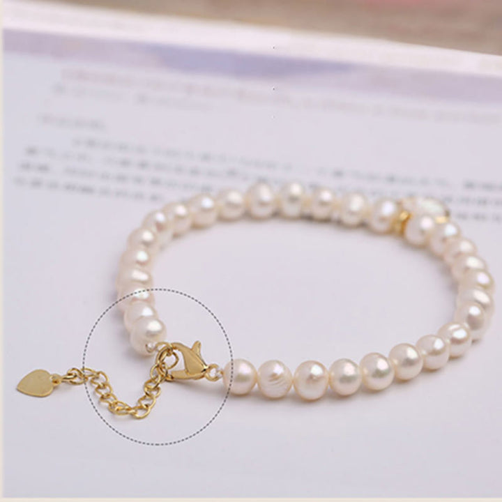 Buddha Stones 14K Gold Plated Natural Pearl Crystal Shell Charm Bead Bracelet