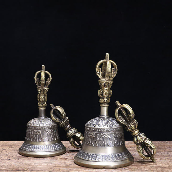 Tibetan Meditation Bell and Vajra Dorje Copper Enlightenment Decoration Set