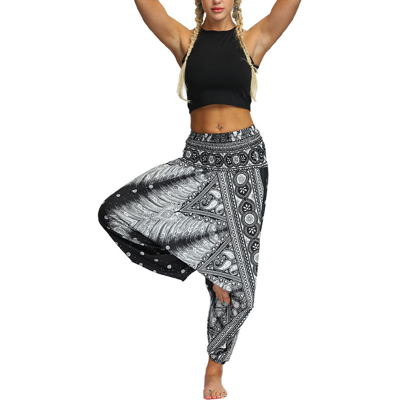 Buddha Stones Boho Feather Yoga Pants Hippie Harem Trousers Sports Fitness Dance Women's Pants