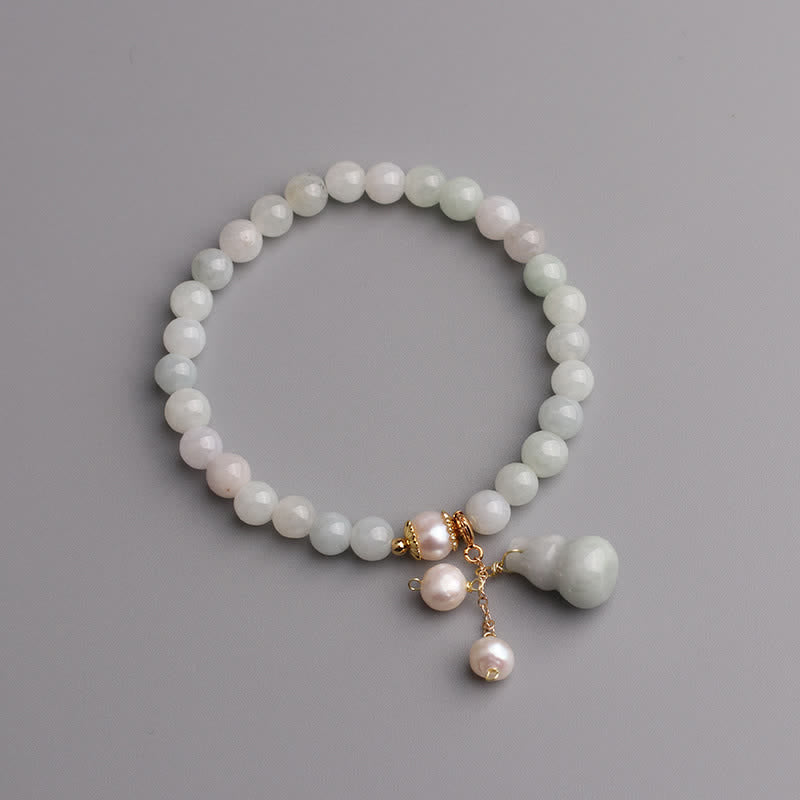 Buddha Stones Natural Jade Pearl Gourd Prosperity Luck Bracelet