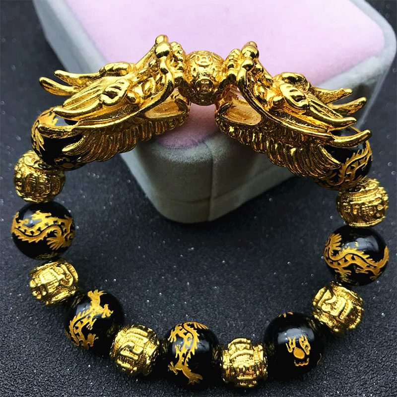 Buddha Stones Double Dragon Wealth Protection Bracelet