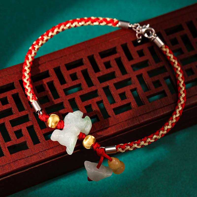 Buddha Stones Chinese Zodiac Jade Prosperity Red String Bracelet Anklet