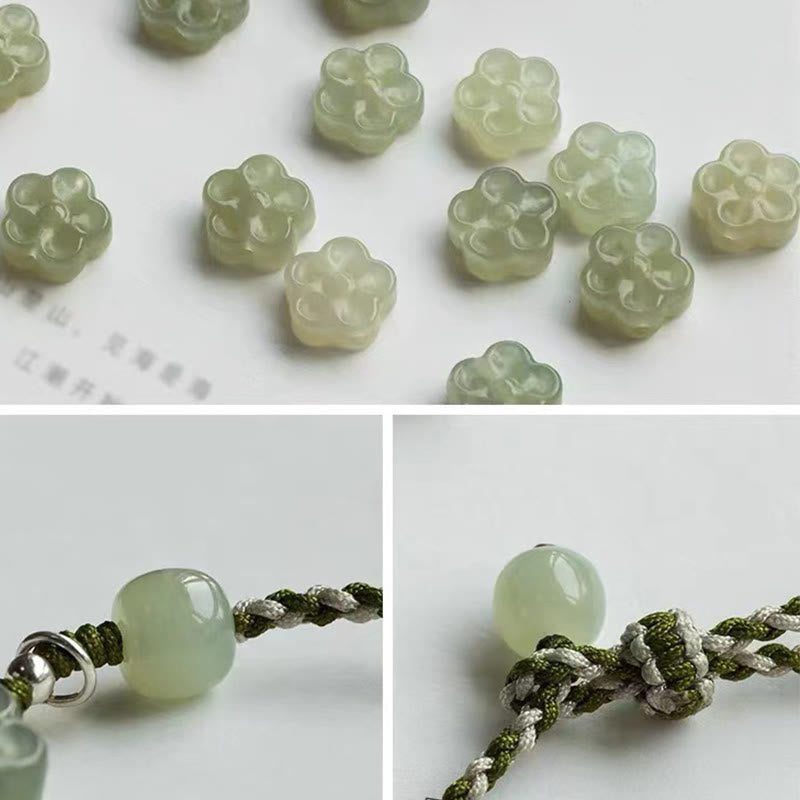 Buddha Stones Handmade Plum Blossom Flower Jade Luck Prosperity Braided Bracelet