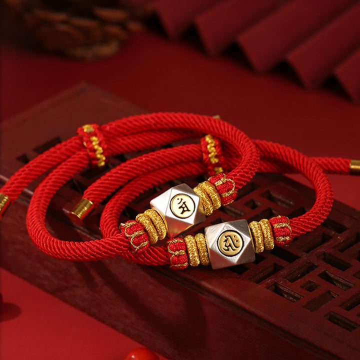 Buddha Stones 999 Sterling Silver Chinese Zodiac Natal Buddha Red Rope Luck Strength Handcrafted Kids Bracelet