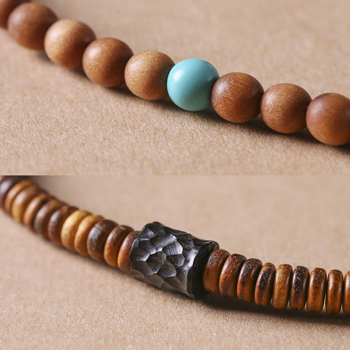 Buddha Stones Sandalwood Small Leaf Red Sandalwood Thuja Sutchuenensis Boxwood Turquoise Protection Double Wrap Bracelet