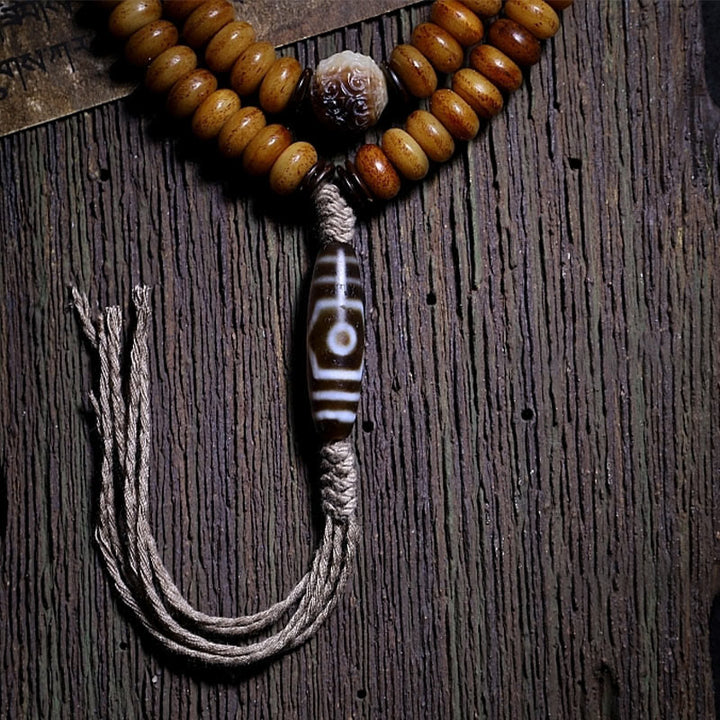 Buddha Stones Tibet 108 Mala Beads Yak Bone Three-eyed Dzi Bead Keep Away Evil Spirits Bracelet