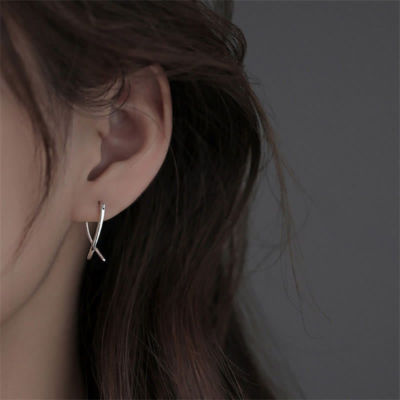 Geometric Cross Design Luck Hoop Earrings