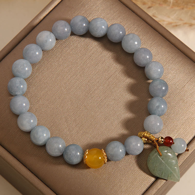 Buddha Stones Aquamarine Jade Leaf Healing Charm Bracelet