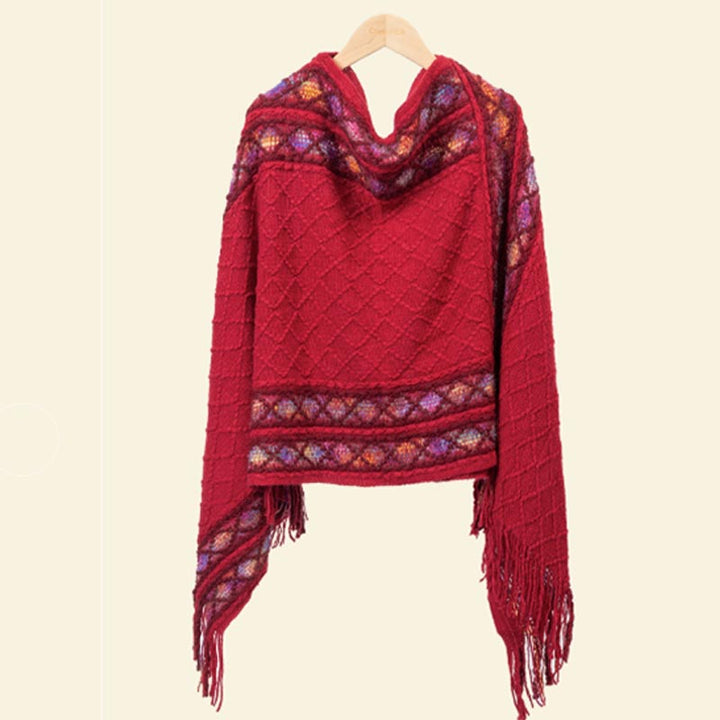 Buddha Stones Tibetan Colorful Striped Rhombus Pattern Shawl Tassels Pullover Winter Cozy Travel Scarf Wrap