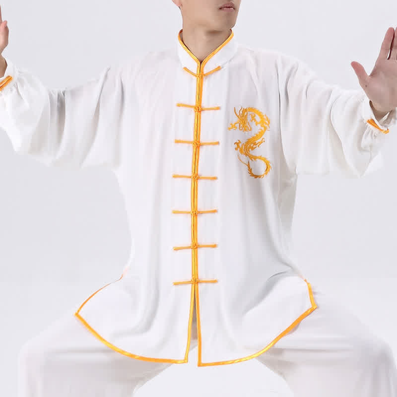 Dragon Embroidered Qi Gong Zen Spiritual Practice Meditation Prayer Uniform Unisex Clothing Set