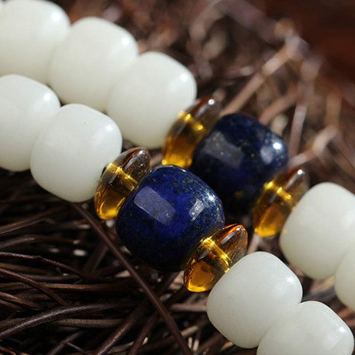 Buddha Stones White Bodhi Lotus Mala Focus Bracelet