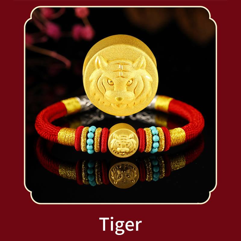 Buddha Stones 999 Gold Chinese Zodiac Om Mani Padme Hum King Kong Knot Protection Handcrafted Bracelet