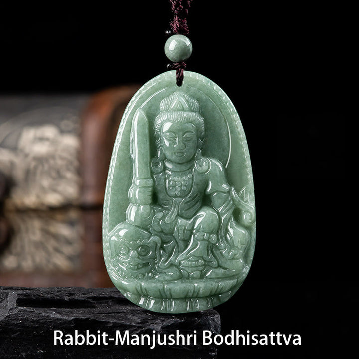 Buddha Stones Chinese Zodiac Natal Buddha Natural Jade Wealth Prosperity Necklace Pendant