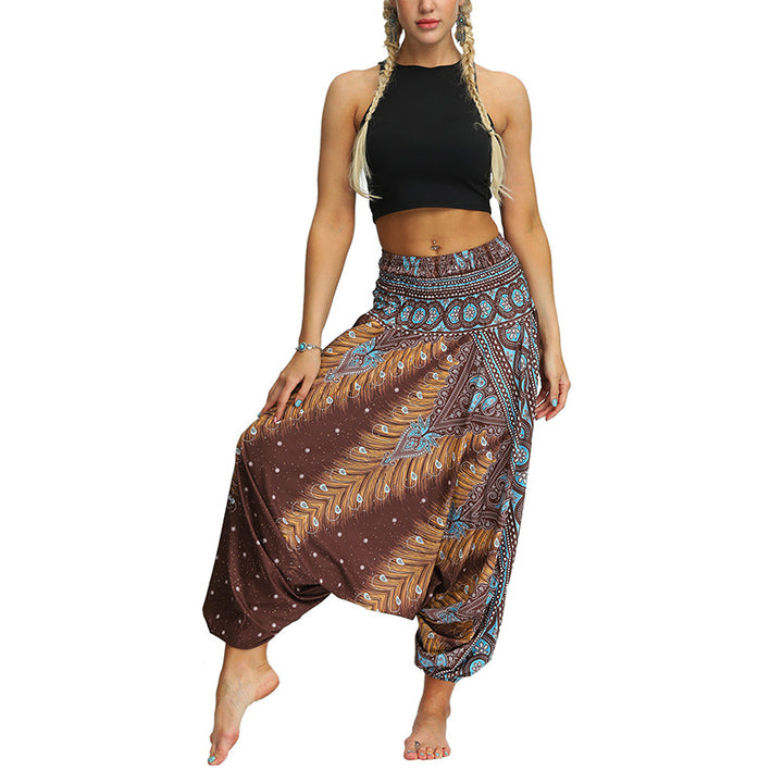 Buddha Stones Boho Feather Yoga Pants Hippie Harem Trousers Sports Fitness Dance Women's Pants