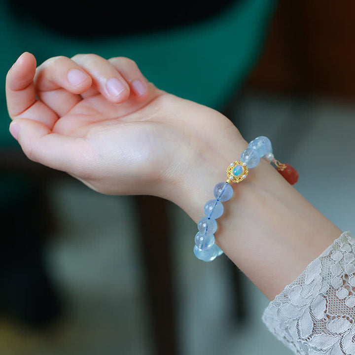 Buddha Stones Natural Aquamarine Red Agate Pearl Beads Healing Charm Bracelet