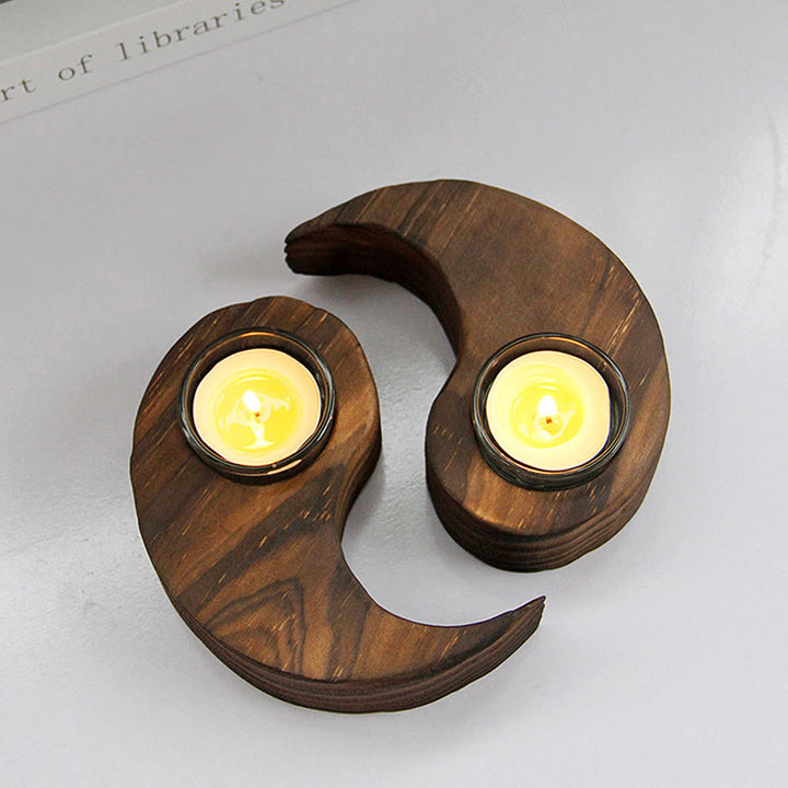 Yin Yang Wood Candle Holder Meditation Rituals Use Items