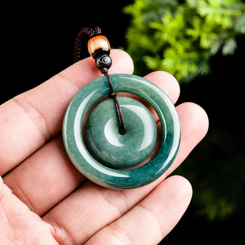 Buddha Stones Natural Round Jade Peace Buckle Luck Prosperity Necklace Pendant