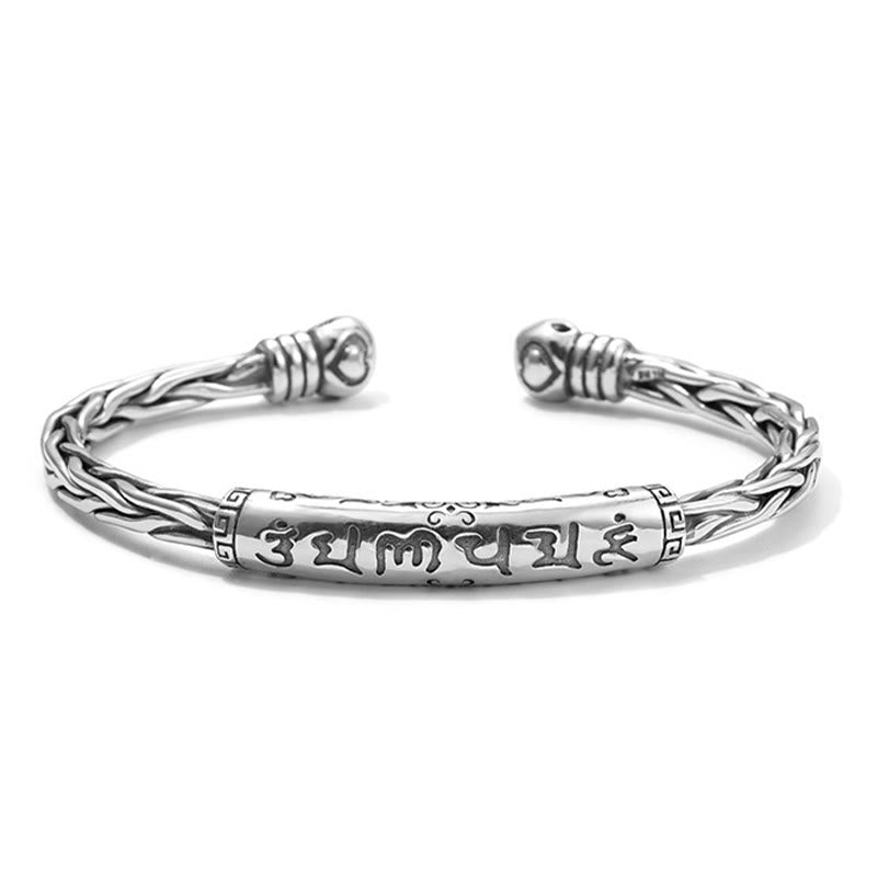 Buddha Stones Tibet Om Mani Padme Hum Engraved Focus Cuff Bracelet Bangle