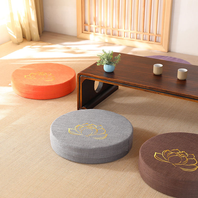 Lotus Embroidery Cotton Linen Meditation Seat Cushion