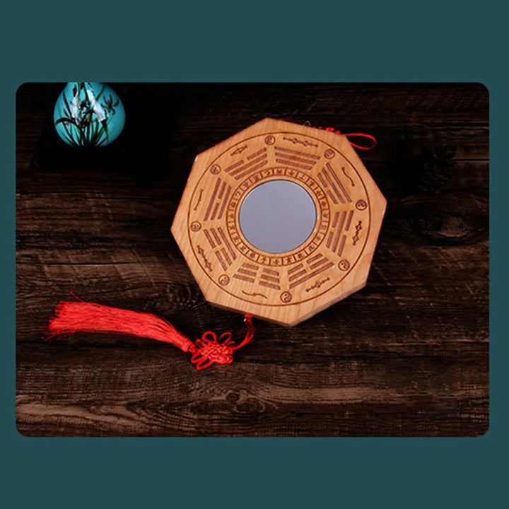 Feng Shui Bagua Map Peach Wood Five-Emperor Coins Chinese Knotting Balance Energy Map Mirror