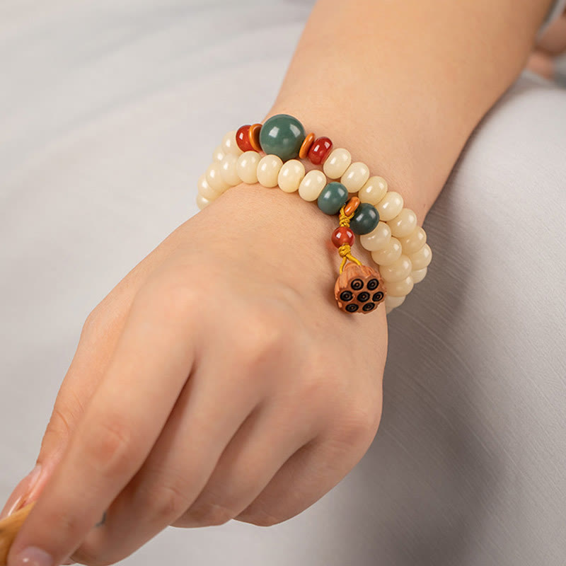 Buddha Stones Bodhi Seed Lotus Pod Charm Peace Double Wrap Bracelet