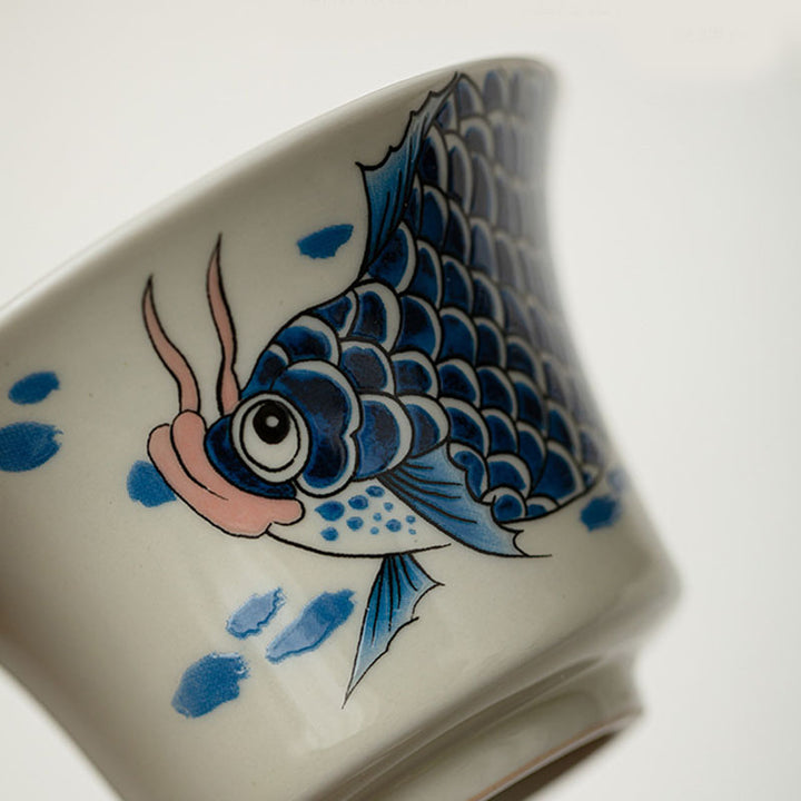 Buddha Stones Koi Fish Arowana Ceramic Gaiwan Sancai Teacup Kung Fu Tea Cup With Lid 130ml