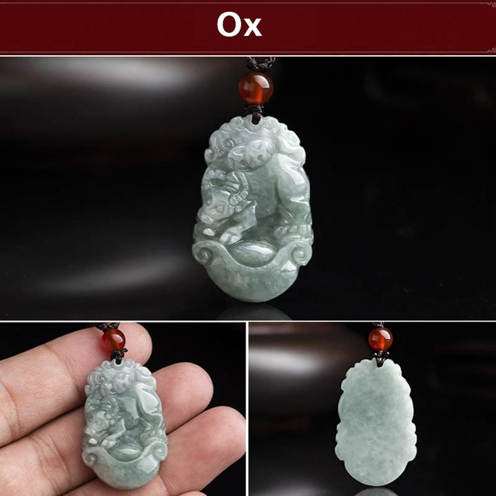 Natural Jade 12 Chinese Zodiac Sucess Pendant Necklace