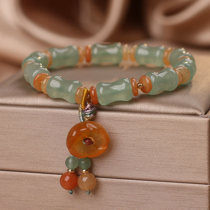 Buddha Stones Natural Jade Bamboo Flower Pattern Luck Bracelet