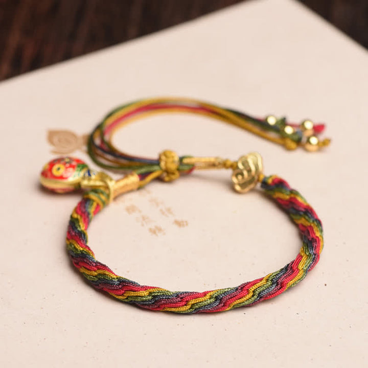 Buddha Stones Gold Swallowing Beast Family Luck Reincarnation Knot Colorful String Bracelet