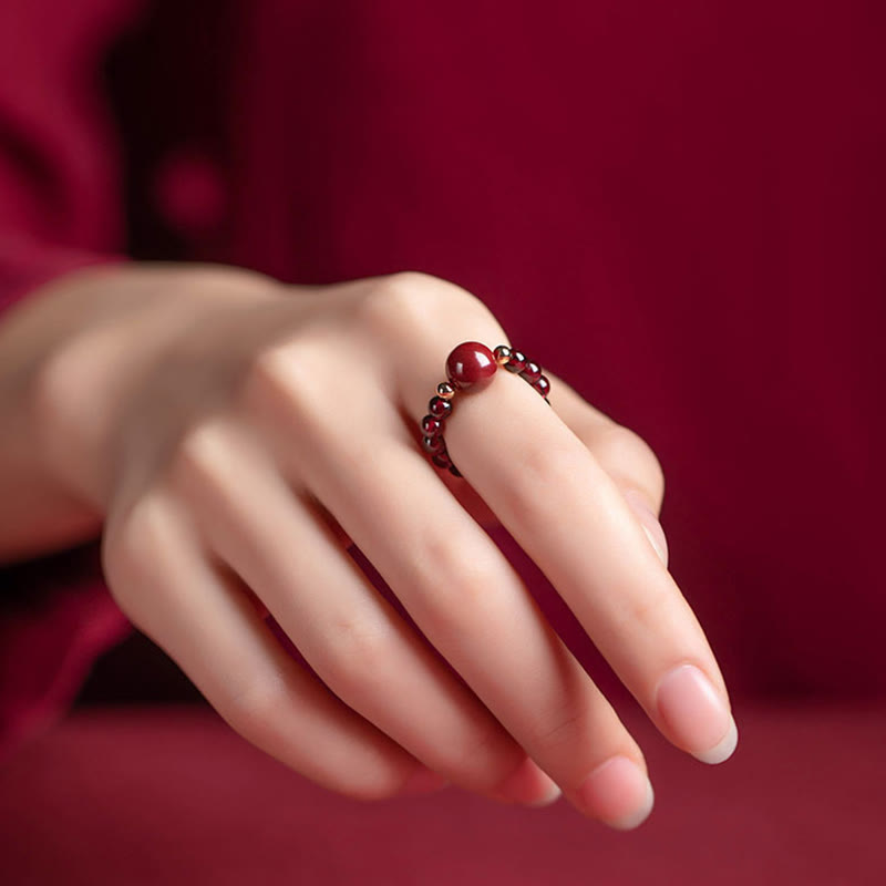 Buddha Stones Garnet Cinnabar Lucky Bead PiXiu Om Mani Padme Hum Rose Protection Ring