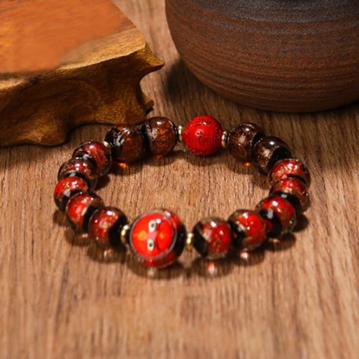 Buddha Stones Tibetan Five God of Wealth Thangka Liuli Glass Bead Chinese Zodiac Protection Bracelet