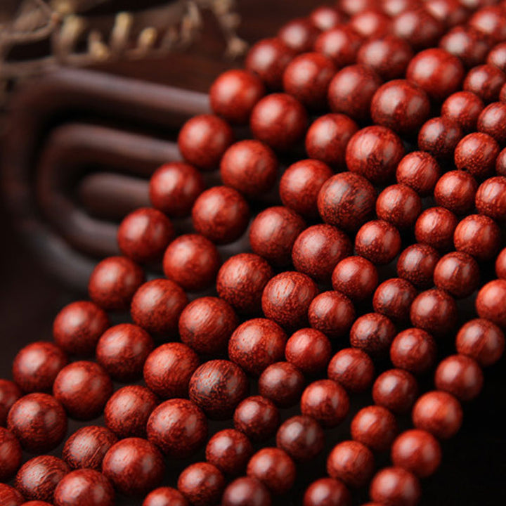 Buddha Stones Tibetan Small Leaf Red Sandalwood 108 Beads Mala Meditation Bracelet