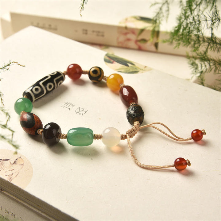 Buddha Stones Tibetan Nine-Eye Dzi Bead Agate Wealth Protection Bracelet