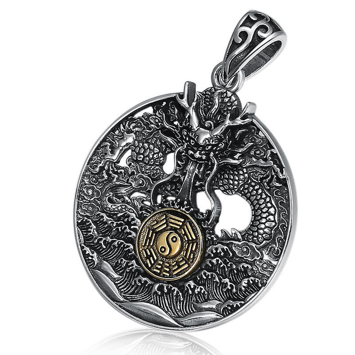 Buddha Stones Dragon Waves Yin Yang Bagua Luck Strength Necklace Pendant