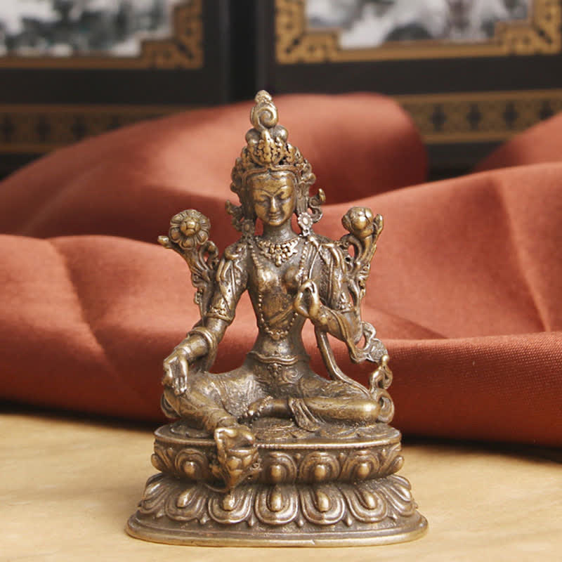 Bodhisattva Green Tara Calm Hope Copper Statue Decoration