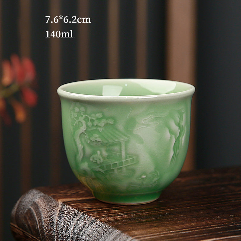 Buddha Stones Trees Pavilion Mountains Rivers Pine Ceramic Teacup Kung Fu Tea Cup