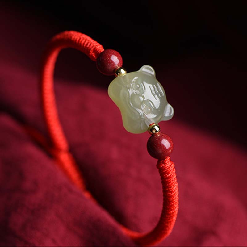 Buddha Stones Jade Cinnabar Lucky Tiger String Bracelet