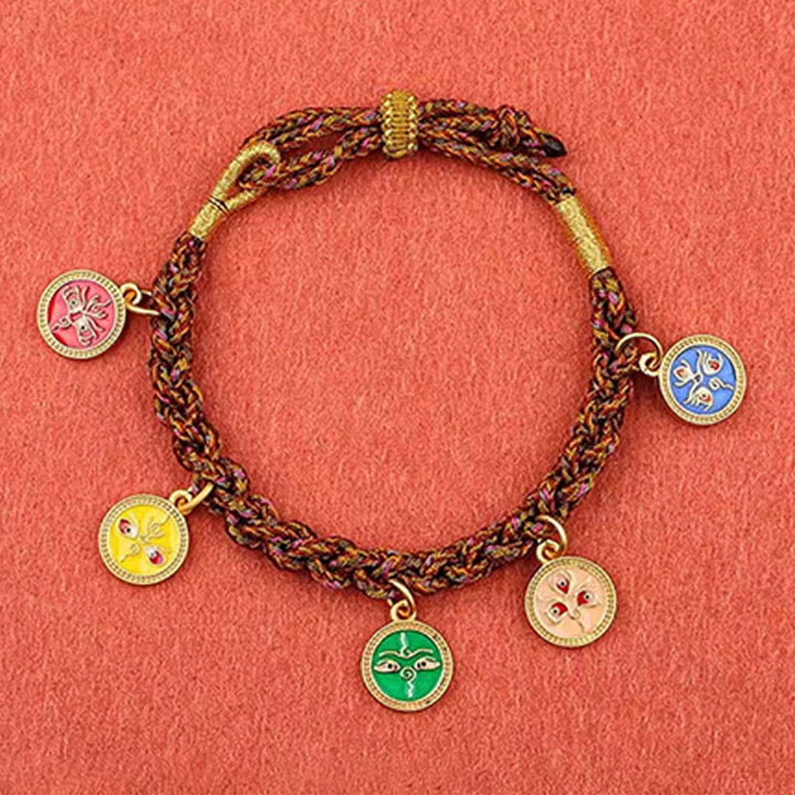 Tibetan Five God Of Wealth Thangka Luck Braid String Bracelet