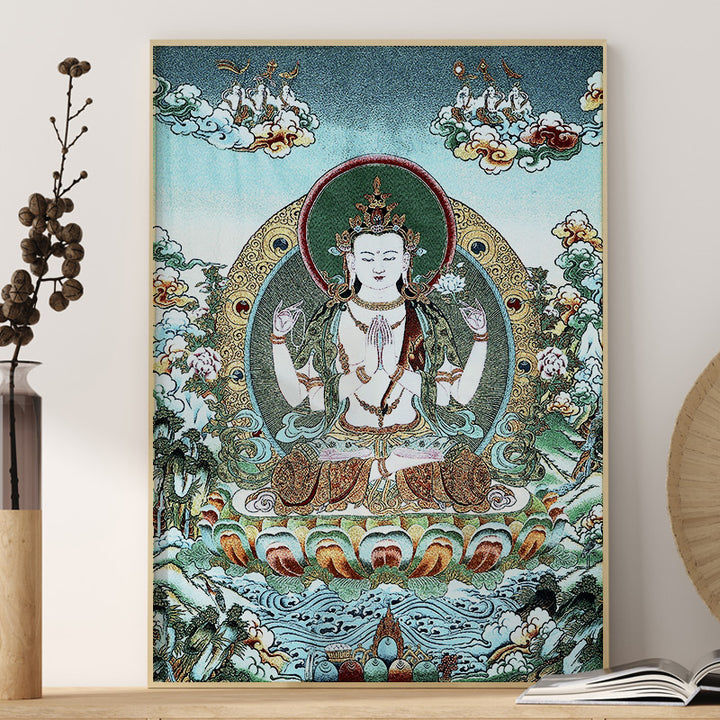 Buddha Stones Tibetan Silk Embroidery White Tara Thangka Tapestry Wall Hanging Wall Art Meditation for Home Decor