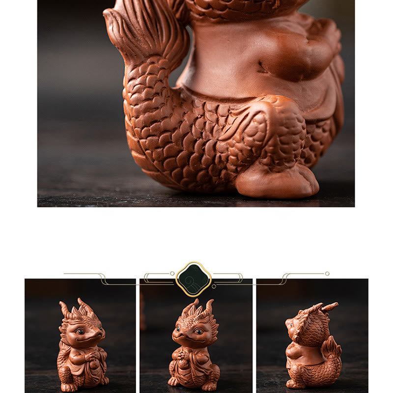 Buddha Stones Luck Dragon Wealth Tea Pet Purple Clay Figurine Decoration