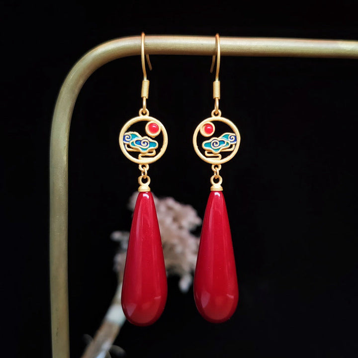 Auspicious Cloud Copper Wealth Water Drop Earrings