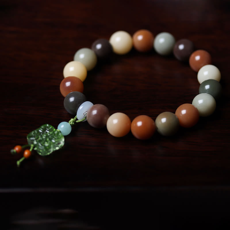 Buddha Stones Natural Multicolored Gradient Bodhi Seed Liuli Glass Charm Peace Bracelet